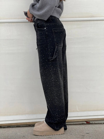 Rosaline - Jeans carpenter à paillettes et taille ajustée