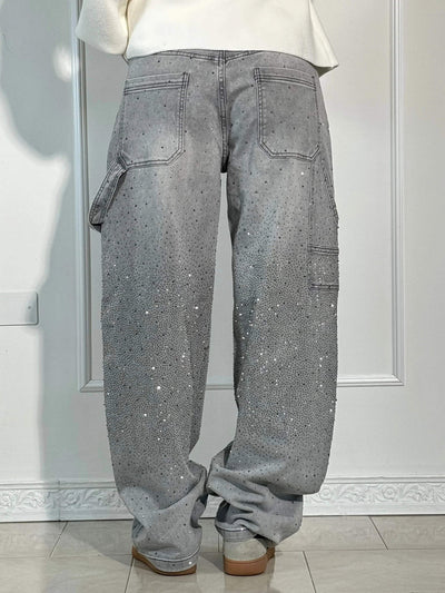 Rosaline - Jeans carpenter à paillettes et taille ajustée