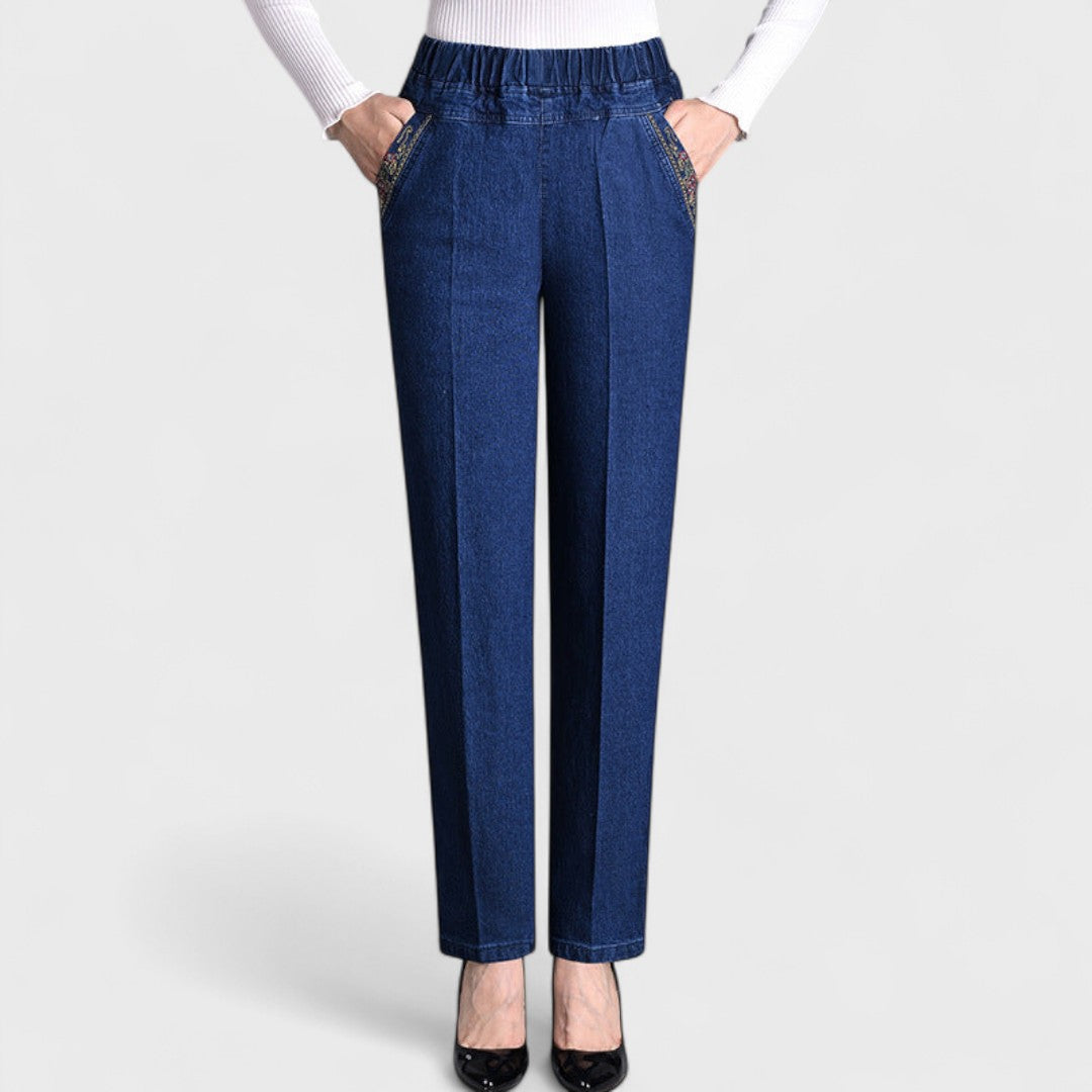 Colombe – Jean femme à poches latérales et taille élastique