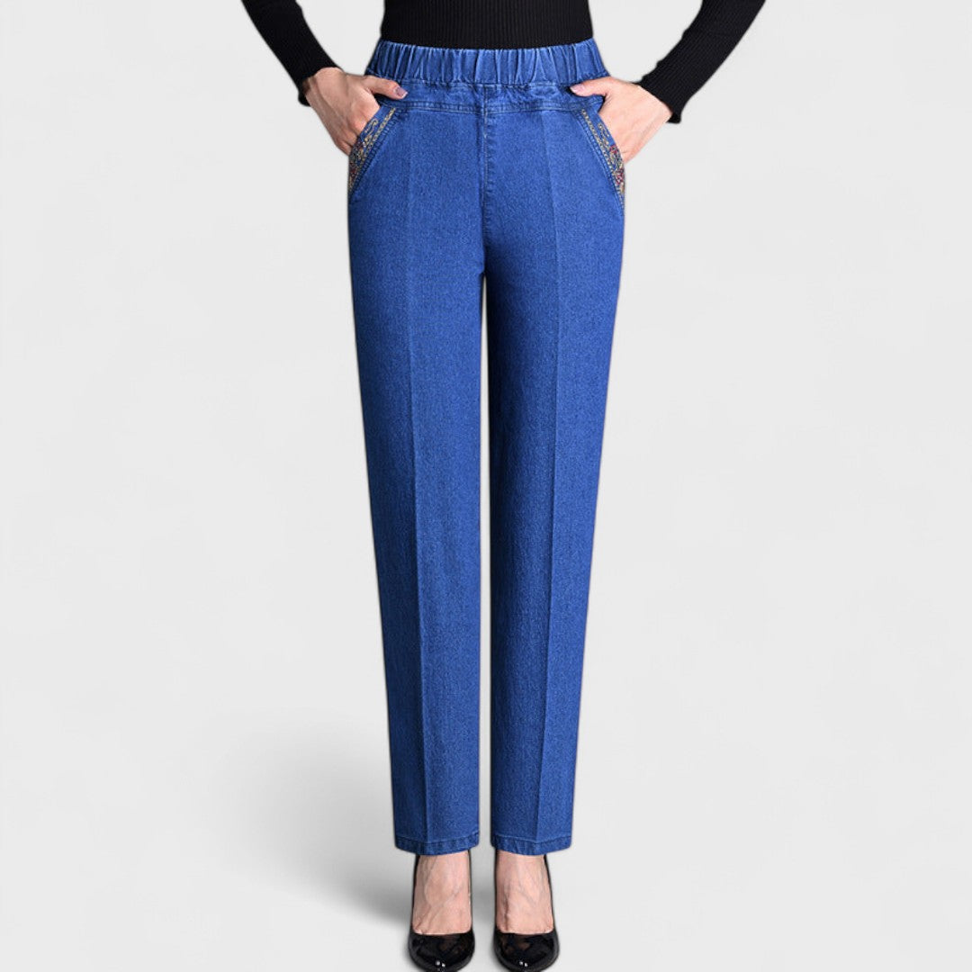 Colombe – Jean femme à poches latérales et taille élastique